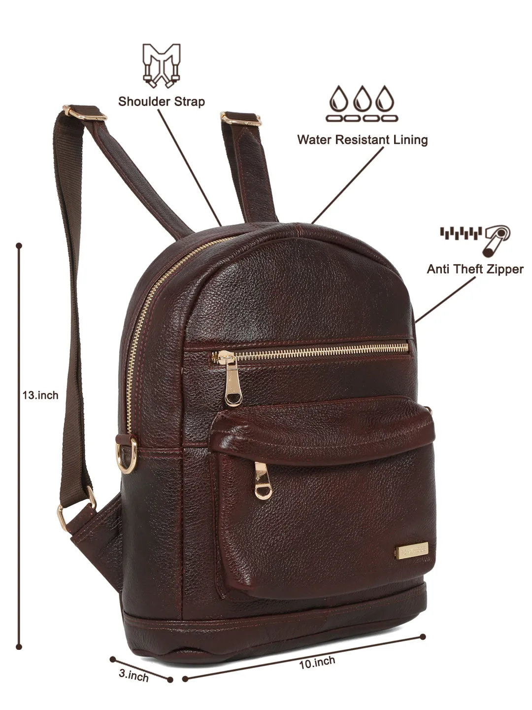 Women Brown Texture Leather Backpack