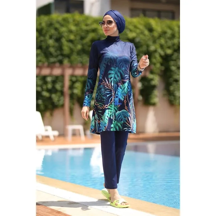 Women Muslim Swimwear Maple Leaf Printing