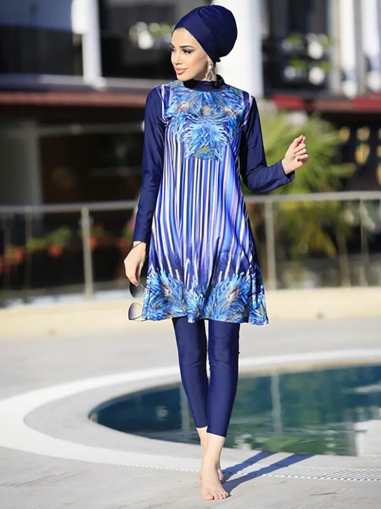 Women Muslim Swimwear Maple Leaf Printing