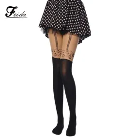 Women tights Pantyhose stockings medias Rose Flower Printed Tights collant Feida