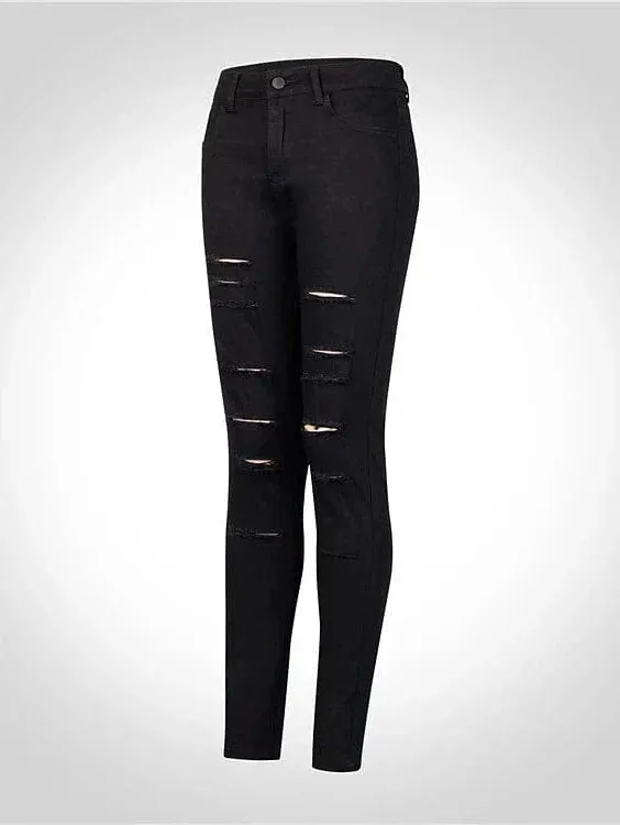 Women's Black and White Designer Denim Jeans with Side Pockets and Cut Out Detail