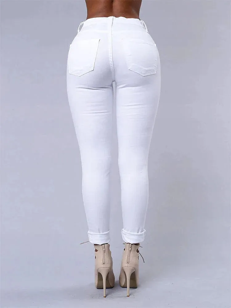 Women's Black and White Designer Denim Jeans with Side Pockets and Cut Out Detail