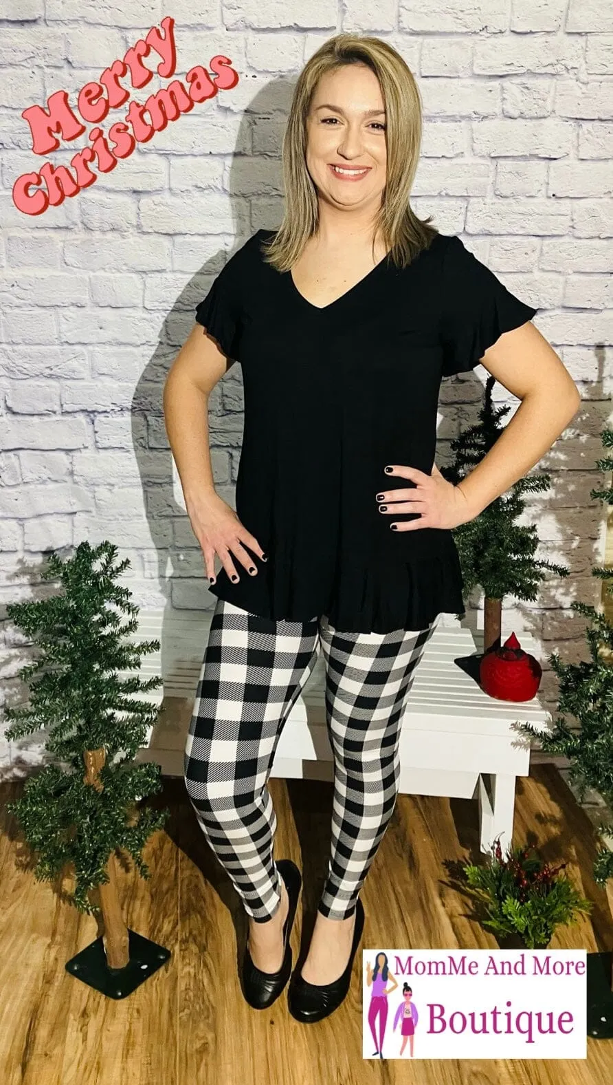 Womens Plaid Leggings | Black White Plaid Leggings | Yoga Pants | Footless Tights | Yoga Waistband