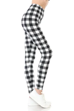 Womens Plaid Leggings | Black White Plaid Leggings | Yoga Pants | Footless Tights | Yoga Waistband