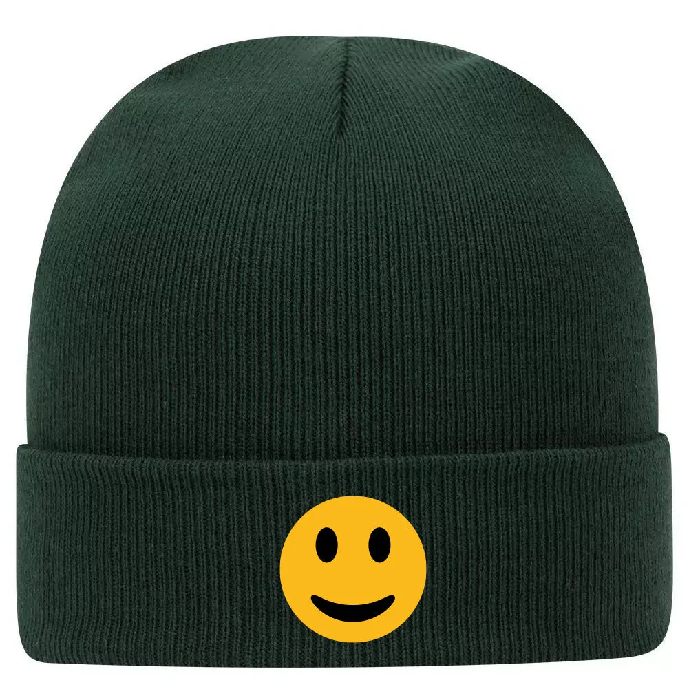 Yellow Happy Face Suede Like Feel Printed Superior Cotton Blend 12 Classic Knit Cuff Beanies for Men & Women