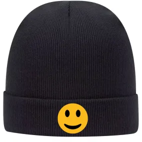 Yellow Happy Face Suede Like Feel Printed Superior Cotton Blend 12 Classic Knit Cuff Beanies for Men & Women