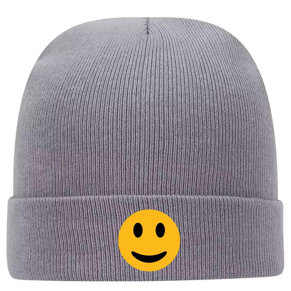 Yellow Happy Face Suede Like Feel Printed Superior Cotton Blend 12 Classic Knit Cuff Beanies for Men & Women