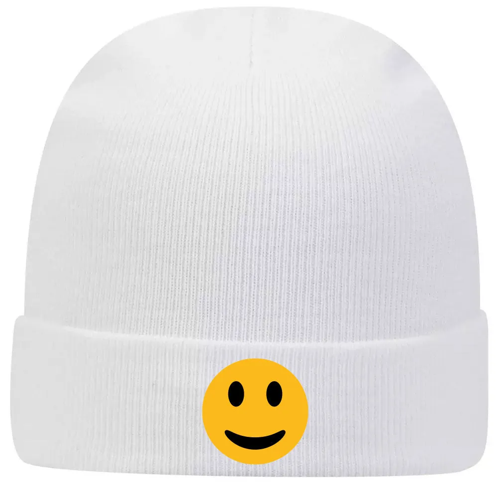 Yellow Happy Face Suede Like Feel Printed Superior Cotton Blend 12 Classic Knit Cuff Beanies for Men & Women